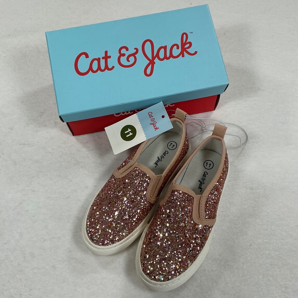 Cat & Jack Madigan Kids Rose Gold Glitter Slip On Sneakers Size 11 NIB